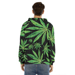 Watercolor Marijuana Leaf Pattern Print Men's Velvet Pullover Hoodie