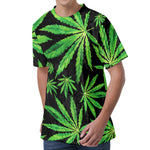 Watercolor Marijuana Leaf Pattern Print Men's Velvet T-Shirt
