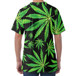 Watercolor Marijuana Leaf Pattern Print Men's Velvet T-Shirt