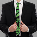 Watercolor Marijuana Leaf Pattern Print Necktie