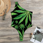 Watercolor Marijuana Leaf Pattern Print One Shoulder Bodysuit