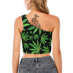 Watercolor Marijuana Leaf Pattern Print One Shoulder Crop Top
