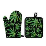 Watercolor Marijuana Leaf Pattern Print Oven Mitt And Pot Holder Set