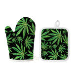 Watercolor Marijuana Leaf Pattern Print Oven Mitt And Pot Holder Set