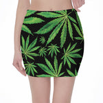 Watercolor Marijuana Leaf Pattern Print Pencil Mini Skirt
