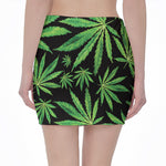 Watercolor Marijuana Leaf Pattern Print Pencil Mini Skirt