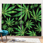 Watercolor Marijuana Leaf Pattern Print Pencil Pleat Curtains