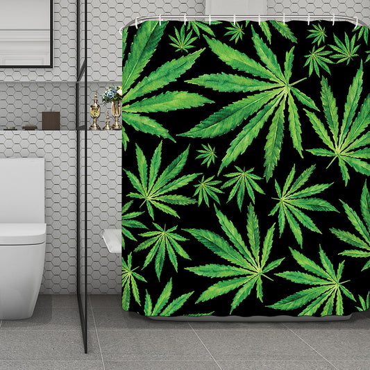Watercolor Marijuana Leaf Pattern Print Polyester Shower Curtain