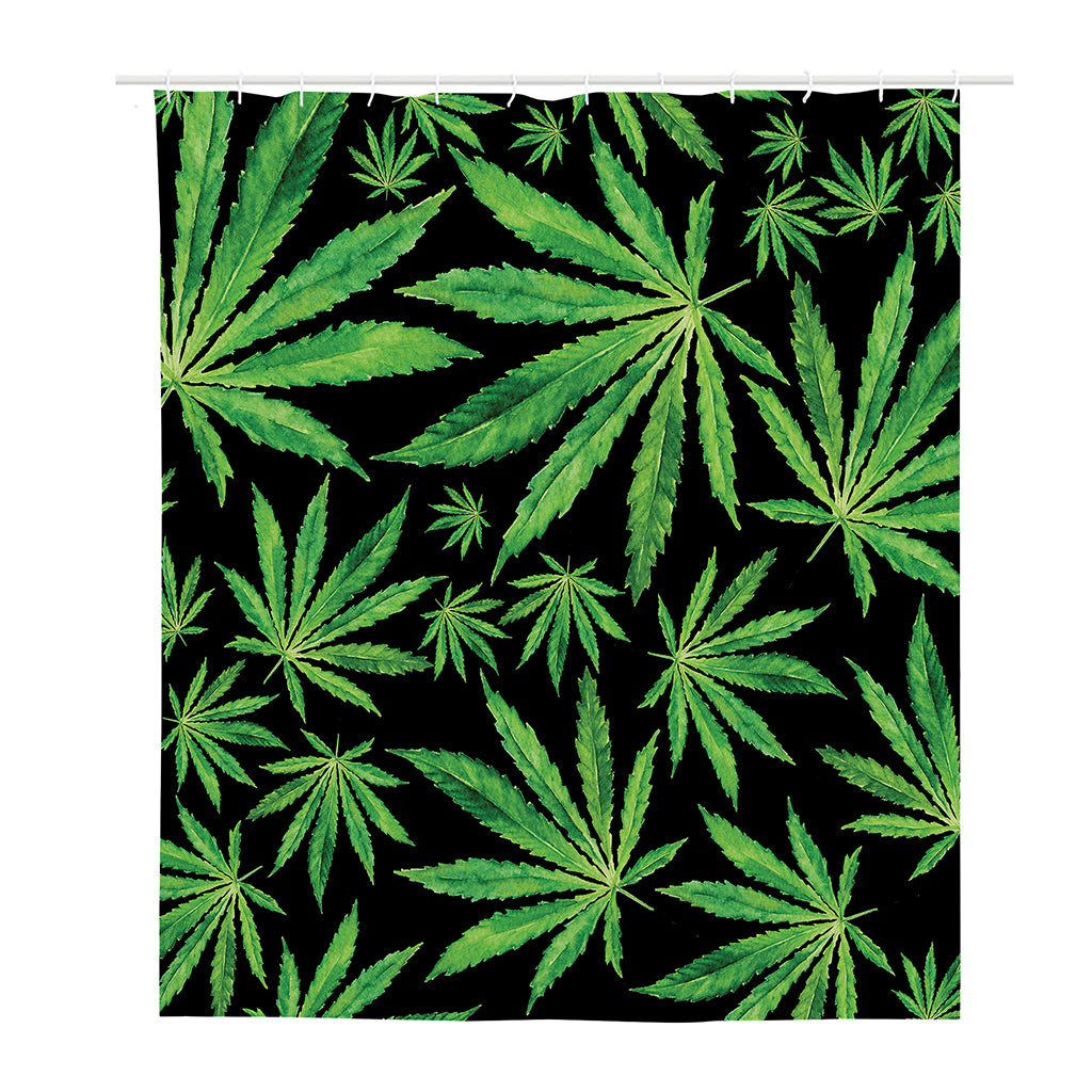 Watercolor Marijuana Leaf Pattern Print Polyester Shower Curtain