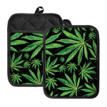 Watercolor Marijuana Leaf Pattern Print Pot Holders With Pocket