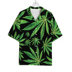 Watercolor Marijuana Leaf Pattern Print Rayon Hawaiian Shirt