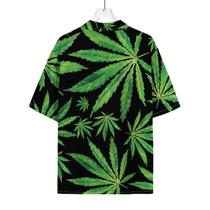 Watercolor Marijuana Leaf Pattern Print Rayon Hawaiian Shirt