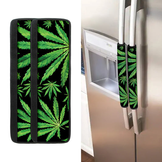 Watercolor Marijuana Leaf Pattern Print Refrigerator Handle Covers