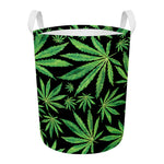 Watercolor Marijuana Leaf Pattern Print Round Laundry Basket