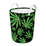 Watercolor Marijuana Leaf Pattern Print Round Laundry Basket