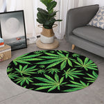 Watercolor Marijuana Leaf Pattern Print Round Rug