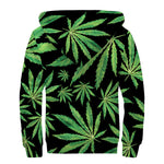 Watercolor Marijuana Leaf Pattern Print Sherpa Lined Zip Up Hoodie