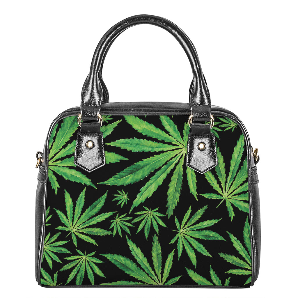 Watercolor Marijuana Leaf Pattern Print Shoulder Handbag