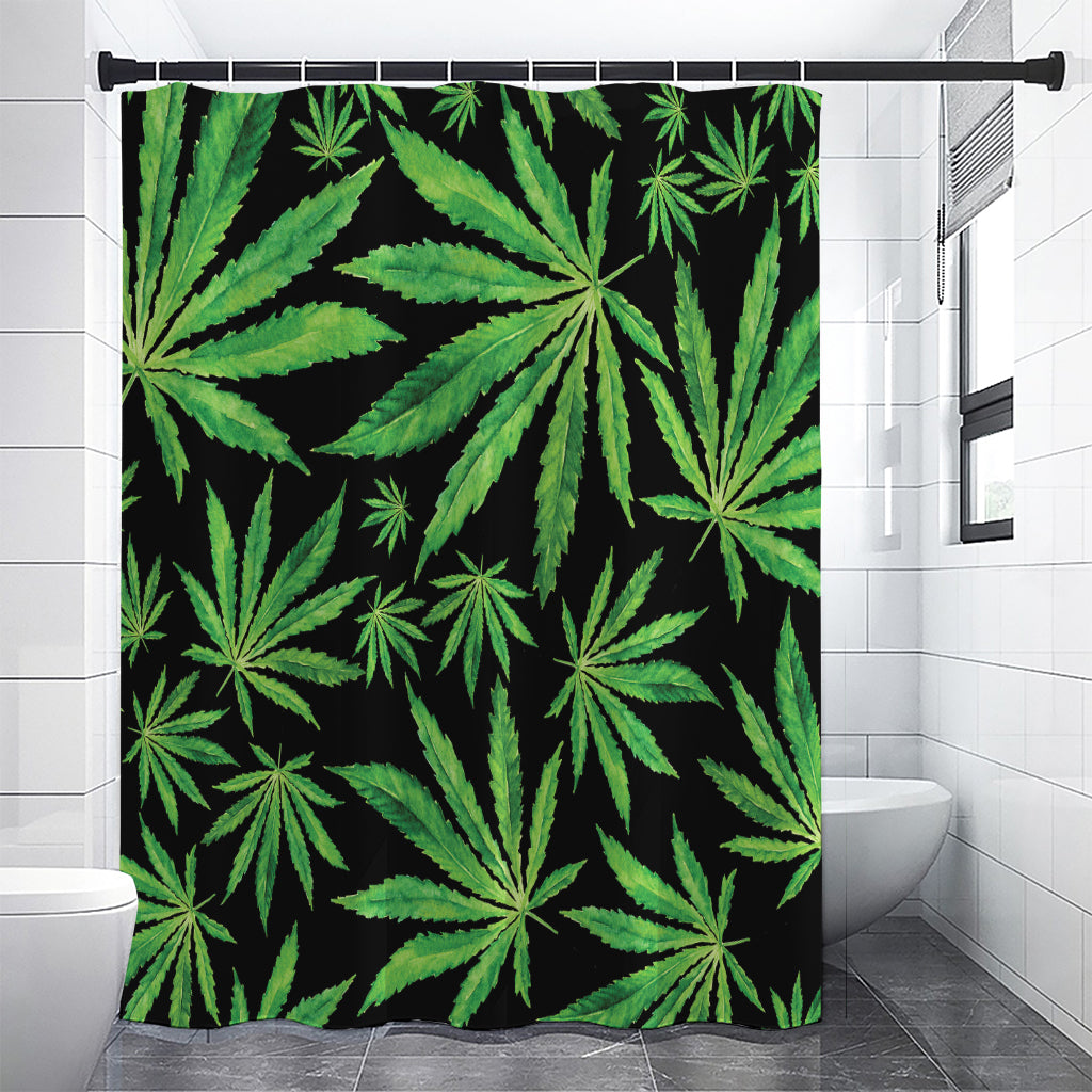 Watercolor Marijuana Leaf Pattern Print Shower Curtain