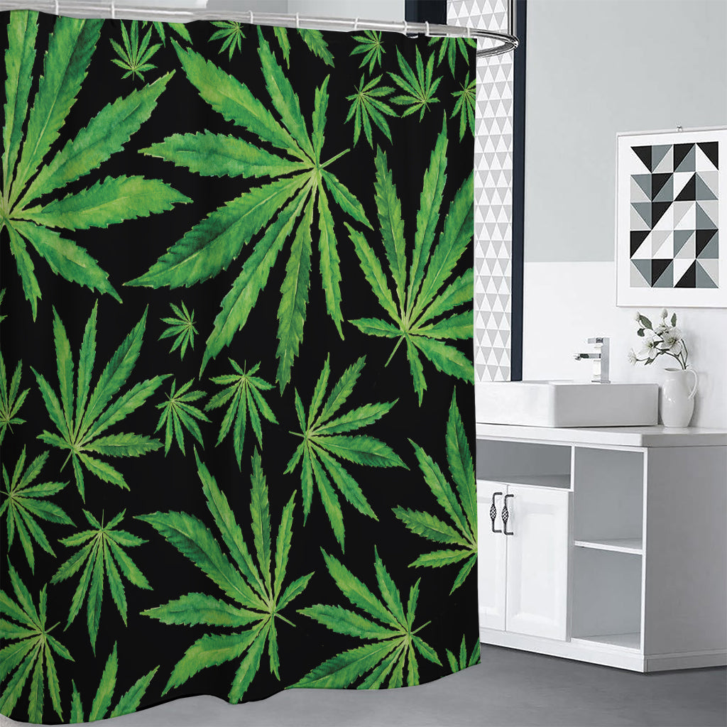Watercolor Marijuana Leaf Pattern Print Shower Curtain