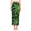 Watercolor Marijuana Leaf Pattern Print Side Slit Maxi Skirt