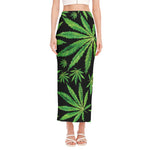 Watercolor Marijuana Leaf Pattern Print Side Slit Maxi Skirt