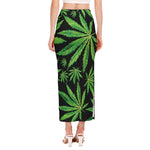 Watercolor Marijuana Leaf Pattern Print Side Slit Maxi Skirt