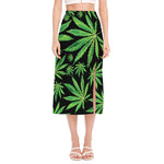 Watercolor Marijuana Leaf Pattern Print Side Slit Midi Skirt