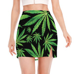 Watercolor Marijuana Leaf Pattern Print Side Slit Mini Skirt