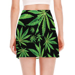 Watercolor Marijuana Leaf Pattern Print Side Slit Mini Skirt