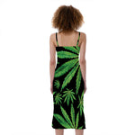 Watercolor Marijuana Leaf Pattern Print Slim Fit Midi Cami Dress