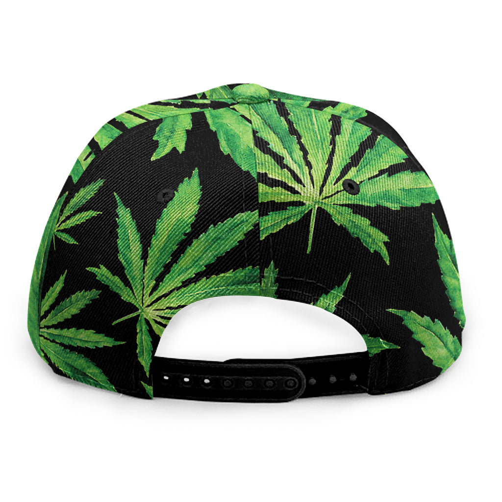 Watercolor Marijuana Leaf Pattern Print Snapback Cap