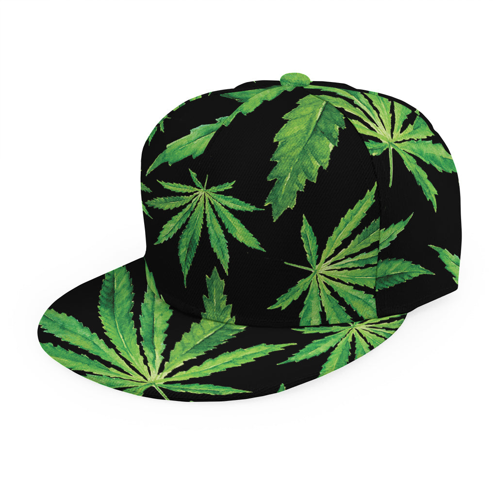 Watercolor Marijuana Leaf Pattern Print Snapback Cap