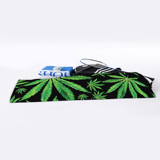 Watercolor Marijuana Leaf Pattern Print Sports Towel