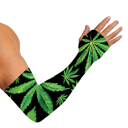 Watercolor Marijuana Leaf Pattern Print Sun Protection Arm Sleeves