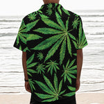Watercolor Marijuana Leaf Pattern Print Textured Short Sleeve Shirt