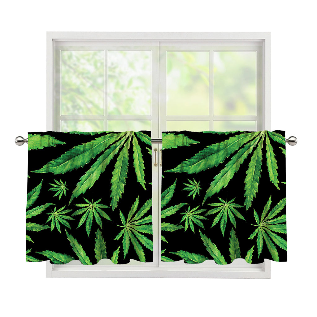 Watercolor Marijuana Leaf Pattern Print Tier Curtains