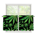 Watercolor Marijuana Leaf Pattern Print Tier Curtains