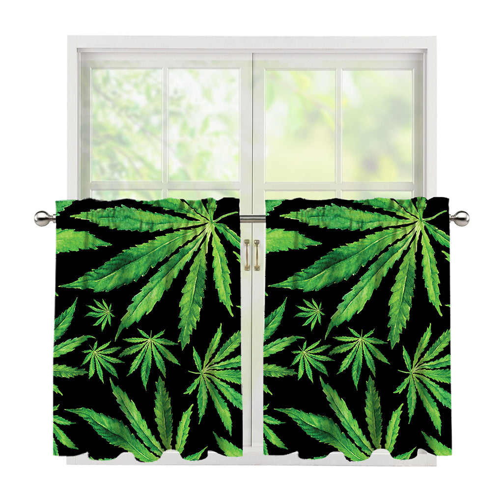Watercolor Marijuana Leaf Pattern Print Tier Curtains