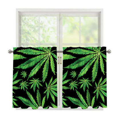 Watercolor Marijuana Leaf Pattern Print Tier Curtains