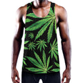 Watercolor Marijuana Leaf Pattern Print Men's Workout Tank Top