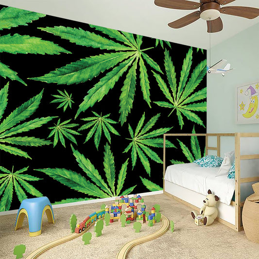 Watercolor Marijuana Leaf Pattern Print Wall Sticker