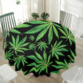 Watercolor Marijuana Leaf Pattern Print Waterproof Round Tablecloth
