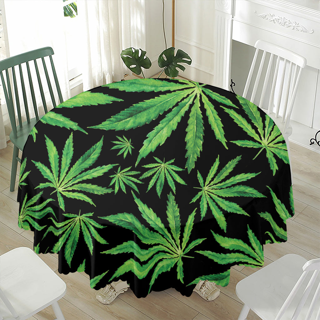 Watercolor Marijuana Leaf Pattern Print Waterproof Round Tablecloth