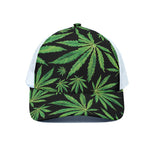 Watercolor Marijuana Leaf Pattern Print White Mesh Trucker Cap