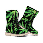 Watercolor Marijuana Leaf Pattern Print Winter Boots