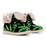 Watercolor Marijuana Leaf Pattern Print Winter Boots