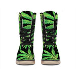 Watercolor Marijuana Leaf Pattern Print Winter Boots