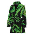 Watercolor Marijuana Leaf Pattern Print Women's Bathrobe