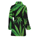 Watercolor Marijuana Leaf Pattern Print Women's Bathrobe